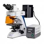 KERN Fluoreszenzmikroskop OBN 148, Trinokular, 4 x / 10 x / 20 x / 40 x / 100 x, 20W Halogen (Auflicht
Durchlicht)